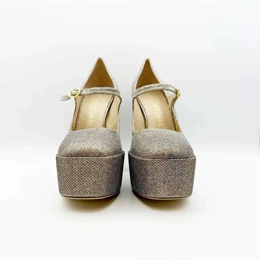 Stuart Weitzman Skyhigh 145 Mary Jane Platform Heels US 9.5 Beige Metallic NWOB